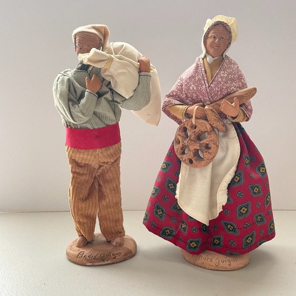 Andre Guigon France Terracota Figurines Baker Peasant and his Wife 10”Vintage 70